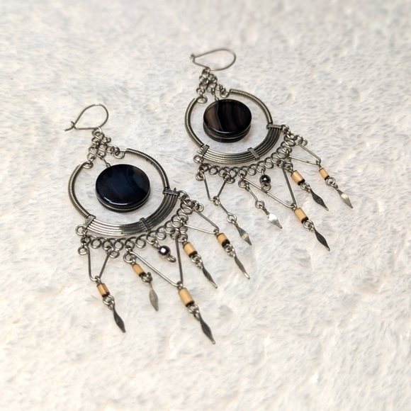 Handmade Jewelry - Vintage Artisan Made Sterling Silver Dream Catcher Pierced Earrings